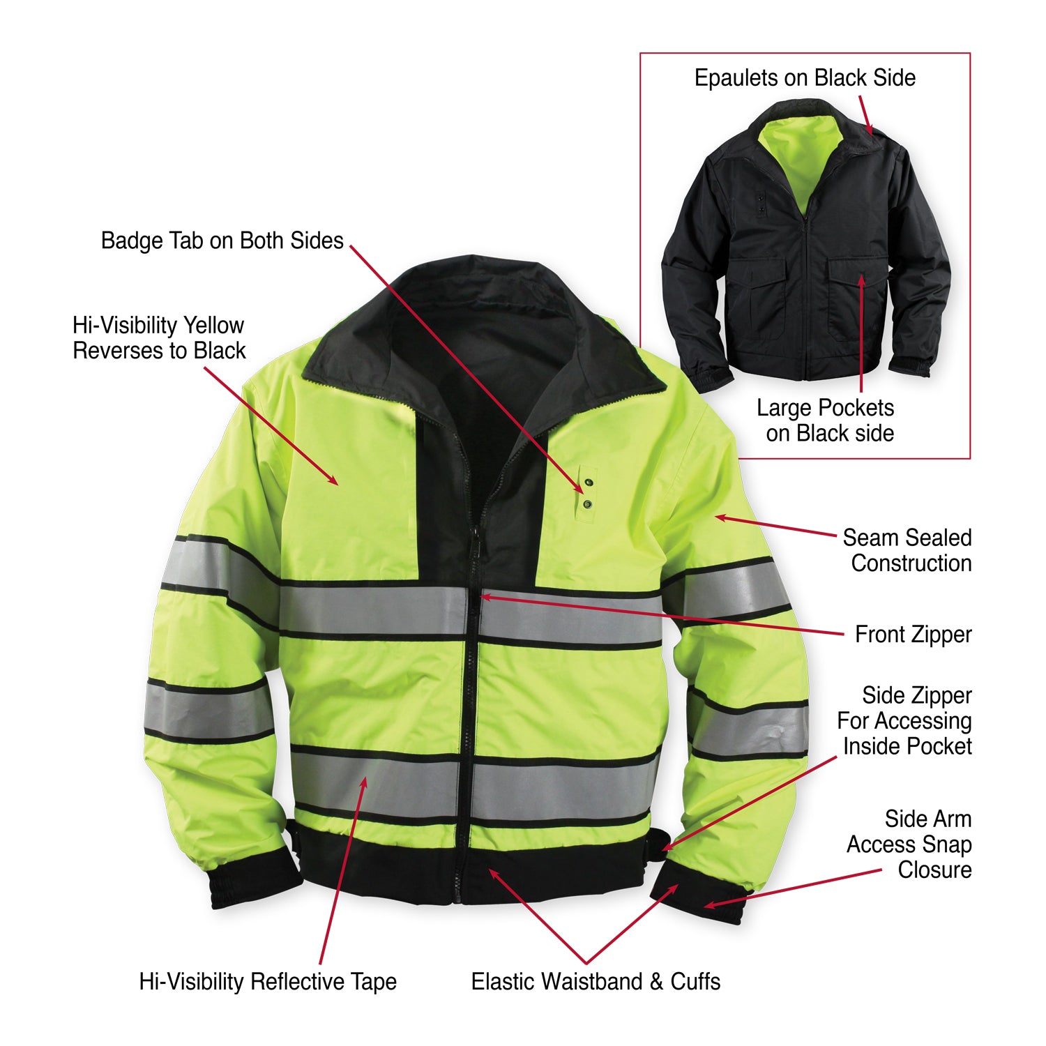 Rothco 8720: Dual-Sided Hi-Viz Yellow & Classic Black Reversible Uniform Jacket - Clothing & Accessories